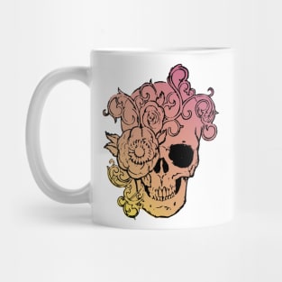 Filigree Skull With Flower Yellow to Pink Fade Original Art Mug